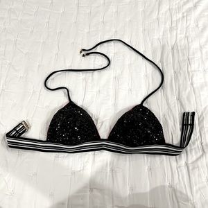 Victoria Secret Black Sequins Triangle Bikini Swim Top SZ M